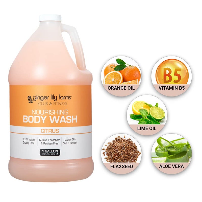 Ginger Lily Farms Club & Fitness Nourishing Body Wash, 100% Vegan & Cruelty-Free, Bath & Shower Gel for Men and Women, Citrus Scent, 1 Gallon (128 fl. oz.) Refill - Image 5